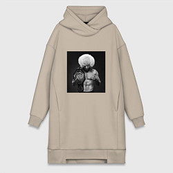 Женское худи-платье Хабиб Нурмагомедов чемпион, цвет: миндальный