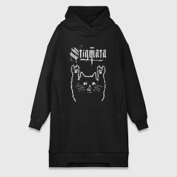 Женское худи-платье Stigmata рок кот, цвет: черный
