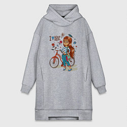 Женское худи-платье Девушка с велосипедом, цвет: меланж
