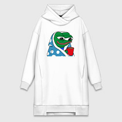 Женское худи-платье Frog Pepe мем, цвет: белый