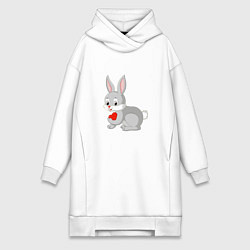 Женское худи-платье Кролик и сердечко, цвет: белый