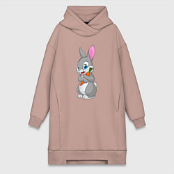 Женское худи-платье Кролик с морковкой, цвет: пыльно-розовый