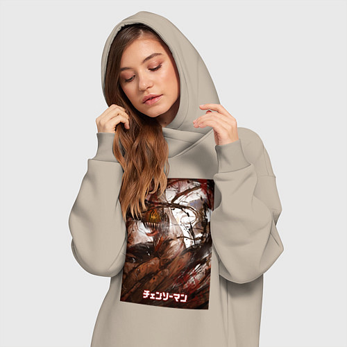 Женская толстовка-платье Человек бензопила в режиме берсерка / Миндальный – фото 3