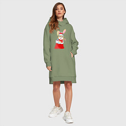 Женское худи-платье Зайчик в мешке с подарками, цвет: авокадо — фото 2