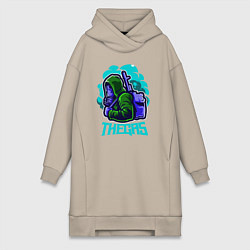 Женское худи-платье Солдат в противогазе, цвет: миндальный