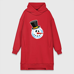 Женское худи-платье Голова мультяшного снеговика, цвет: красный