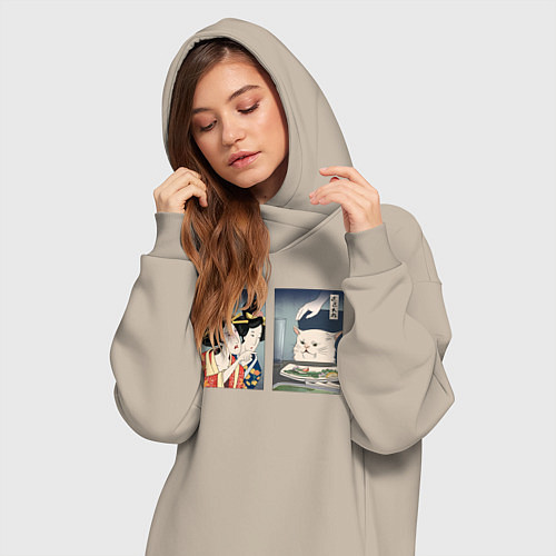 Женская толстовка-платье Мем в японском стиле / Миндальный – фото 3