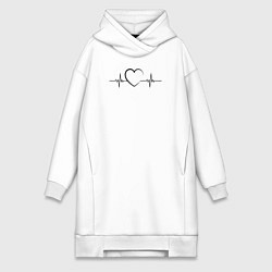 Женское худи-платье Сердце пульс, цвет: белый