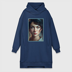 Женское худи-платье Портрет девушки в 19 веке, цвет: тёмно-синий