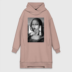Женское худи-платье Мона Лиза с чупа чупсом - чёрно белая, цвет: пыльно-розовый