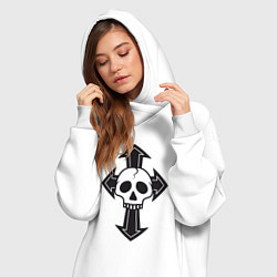 Женское худи-платье Белый череп на чёрном кресте, цвет: белый — фото 2