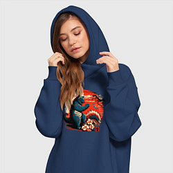 Женское худи-платье Кот Годзилла, цвет: тёмно-синий — фото 2
