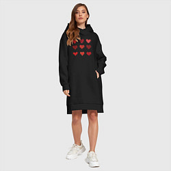 Женское худи-платье Сердца паттерн, цвет: черный — фото 2