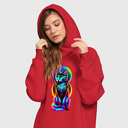 Женское худи-платье Кот в стиле киберпанк, цвет: красный — фото 2