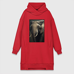 Женское худи-платье Портрет слона, цвет: красный