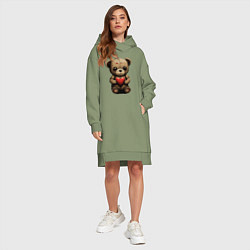 Женское худи-платье Влюбленный медвежонок, цвет: авокадо — фото 2
