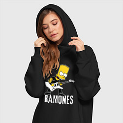 Женское худи-платье Ramones Барт Симпсон рокер, цвет: черный — фото 2