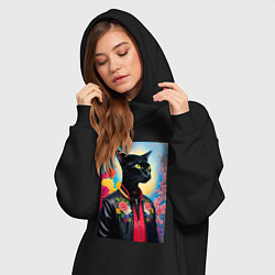 Женское худи-платье Кошачья мода - нейросеть, цвет: черный — фото 2