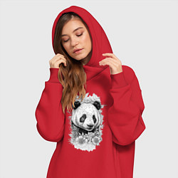 Женское худи-платье Панда в листве, цвет: красный — фото 2