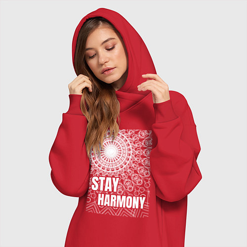 Женская толстовка-платье Stay harmony надпись и мандала / Красный – фото 3