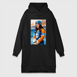 Женское худи-платье Мона Лиза - крайний нападающий, цвет: черный