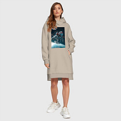 Женское худи-платье Космонавт над землей, цвет: миндальный — фото 2
