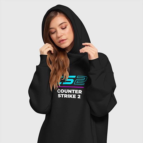 Женская толстовка-платье Символ Counter Strike 2 в неоновых цветах / Черный – фото 3