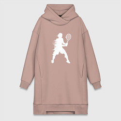 Женское худи-платье Белый силуэт теннисиста, цвет: пыльно-розовый