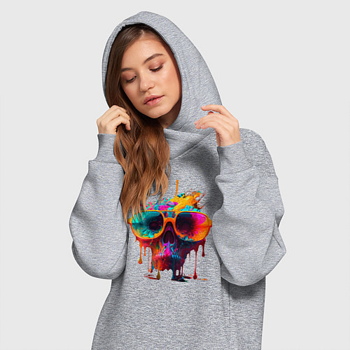 Женская толстовка-платье Красочный неоновый коктейль в черепе / Меланж – фото 3