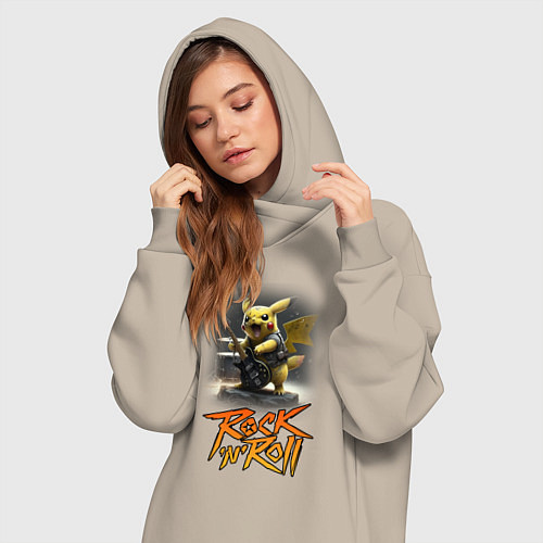 Женская толстовка-платье Пикачу Рокnroll / Миндальный – фото 3