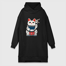 Женское худи-платье Нэко кот барабанщик, цвет: черный