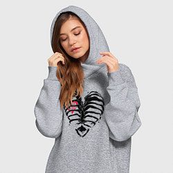 Женское худи-платье Black ribs with a heart inside, цвет: меланж — фото 2
