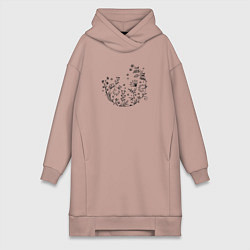 Женское худи-платье Растительный узор, цвет: пыльно-розовый