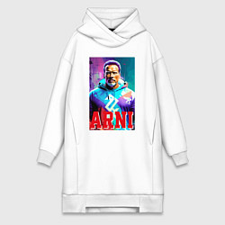 Женское худи-платье Super Arnold Schwarzenegger - Arni ai pop art, цвет: белый