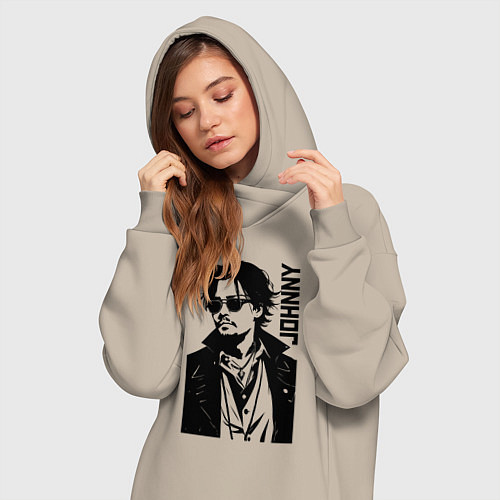 Женская толстовка-платье Johnny Depp - graphics / Миндальный – фото 3