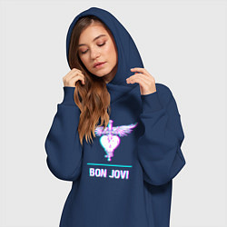 Женское худи-платье Bon Jovi glitch rock, цвет: тёмно-синий — фото 2