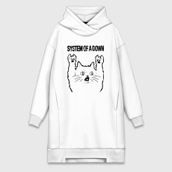 Женское худи-платье System of a Down - rock cat, цвет: белый
