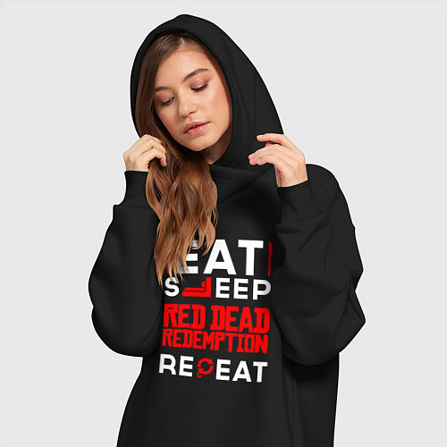 Женская толстовка-платье Надпись eat sleep Red Dead Redemption repeat / Черный – фото 3