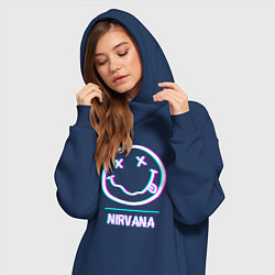 Женское худи-платье Nirvana glitch rock, цвет: тёмно-синий — фото 2