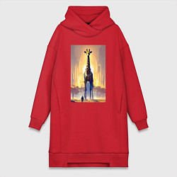 Женское худи-платье Жираф в большом городе - фантазия - Нью-Йорк, цвет: красный