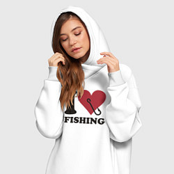 Женское худи-платье I love fishing, цвет: белый — фото 2
