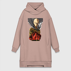 Женское худи-платье Saitama fist, цвет: пыльно-розовый