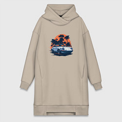 Женская толстовка-платье Порше, пальмы и закат