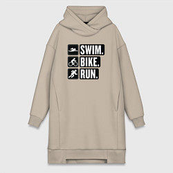 Женское худи-платье Swim bike run, цвет: миндальный