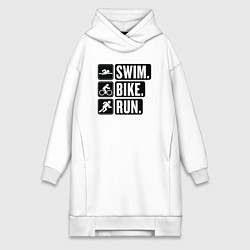 Женское худи-платье Swim bike run, цвет: белый