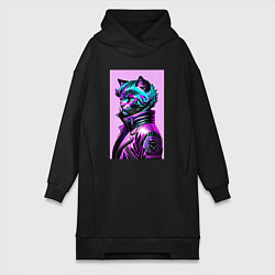 Женское худи-платье Прикольный фиолетовый котейка - нейросеть, цвет: черный
