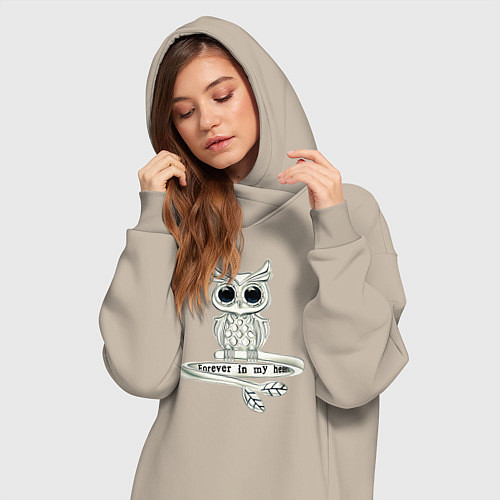 Женская толстовка-платье Серебряная сова на кольце / Миндальный – фото 3