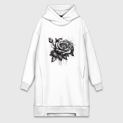 Женское худи-платье Роза нарисованная карандашом, цвет: белый