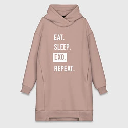 Женское худи-платье Eat Sleep EXO Repeat, цвет: пыльно-розовый