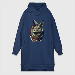 Женское худи-платье Свирепый зайчара - нейросеть, цвет: тёмно-синий